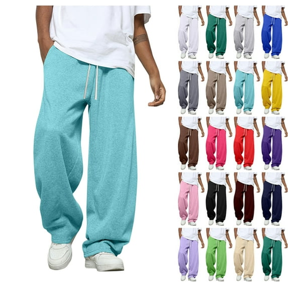 Men's Baggy Sweatpants Wide Leg Drawstring Waist Joggers Casual Loose Sweat Pants with Pockets Sky Blue XXL