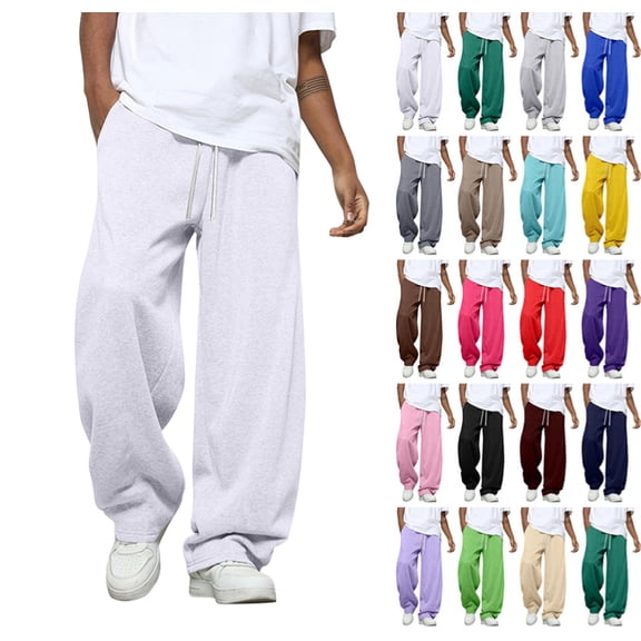 Men's Baggy Sweatpants Wide Leg Drawstring Waist Joggers Casual Loose Sweat Pants with Pockets White XXL