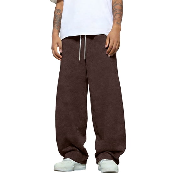Men's Baggy Sweatpants Wide Leg Elastic Drawstring Waist Sweat Pants Relaxed Fit with Pockets