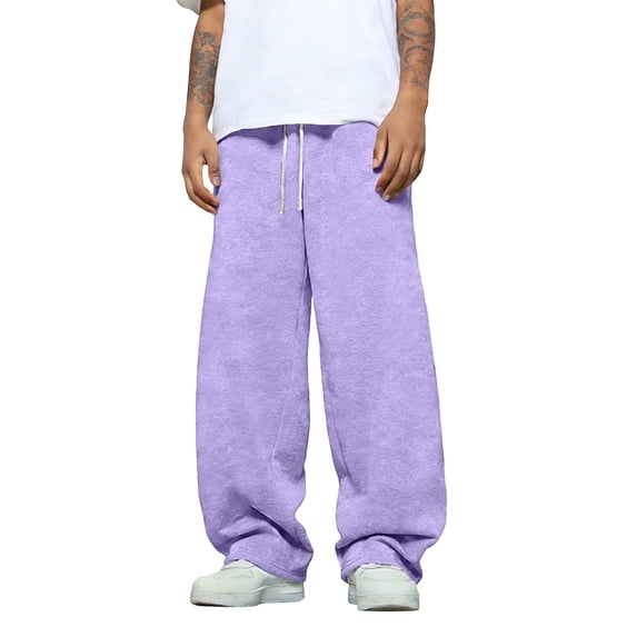 Men's Baggy Sweatpants Wide Leg Elastic Drawstring Waist Sweat Pants Relaxed Fit with Pockets