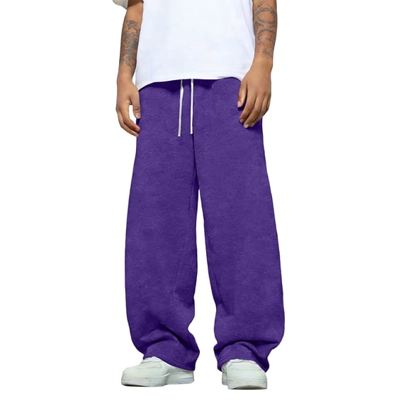 Men's Baggy Sweatpants Wide Leg Elastic Drawstring Waist Sweat Pants Relaxed Fit with Pockets