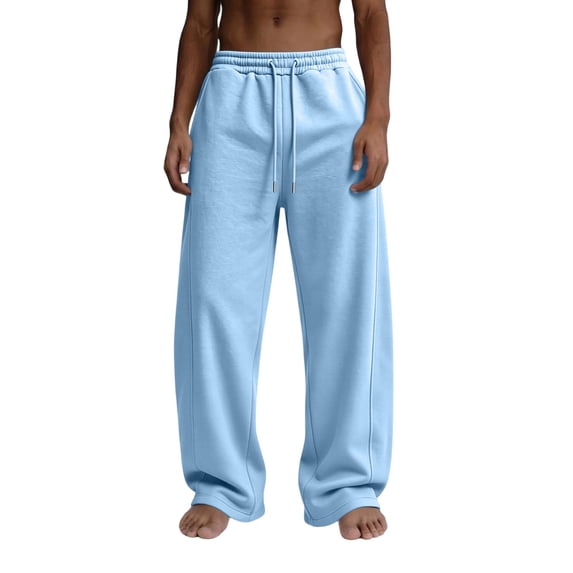 Men's Baggy Sweatpants Wide Leg Lounge Casual Solid Jogging Pants High waist Drawstring 2 Deep Pockets Open Bottom Loose Joggers Pants Fall Fashion Streetwear