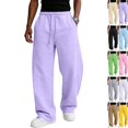 thumbnail image 1 of Men's Baggy Sweatpants Wide Leg Lounge Cotton Casual Jogging Pants With Pockets | High Waist Drawstring,Open Bottom,Workout Athletic Outfits Light Purple M, 1 of 7