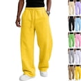 thumbnail image 1 of Men's Baggy Sweatpants Wide Leg Lounge Cotton Casual Jogging Pants With Pockets | High Waist Drawstring,Open Bottom,Workout Athletic Outfits Yellow 3XL, 1 of 7