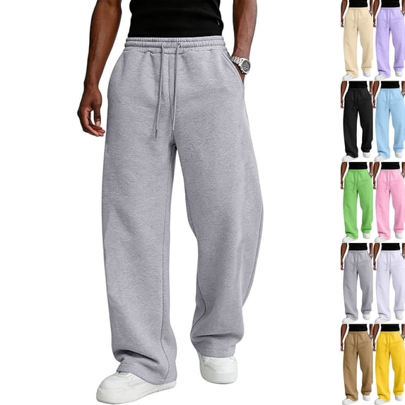 Men's Baggy Sweatpants Wide Leg Lounge Cotton Casual Jogging Pants With Pockets | High Waist Drawstring,Open Bottom,Workout Athletic Outfits Gray XL
