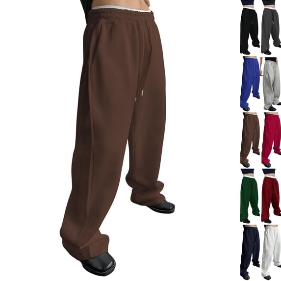 Men's Baggy Sweatpants Wide Leg Lounge Cotton Jogging Pants Casual Elastic Waist Joggers with Pockets Coffee M