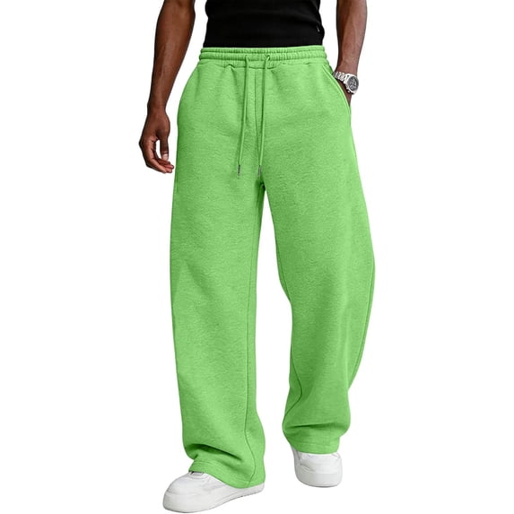 Men's Baggy Sweatpants Wide Leg Lounge Pants Drawstring Waist Loose Fit Jogging Trousers with Pockets Fluorescent Green XL
