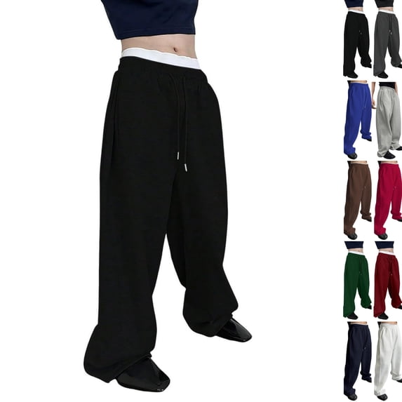 Men's Baggy Sweatpants Wide Leg Lounge Sweat Pants Drawstring Waist Jogging Pants with Pockets Black XL