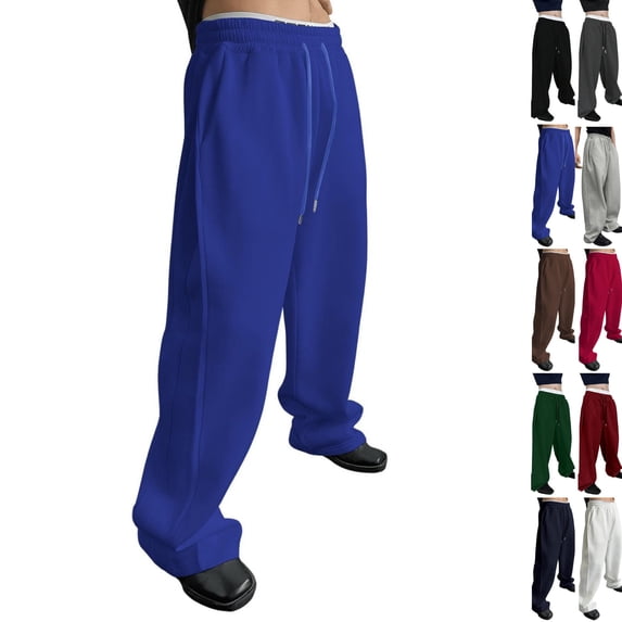 Men's Baggy Sweatpants Wide Leg Lounge Sweat Pants Drawstring Waist Jogging Pants with Pockets Blue S
