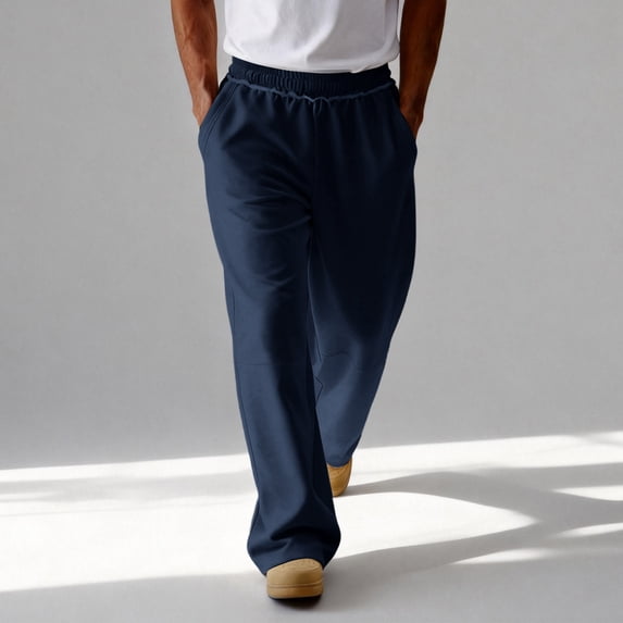 Men's Baggy Sweatpants Wide Leg Lounge Sweat Pants with Pockets Blue 2XL