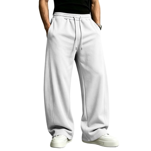 Men's Baggy Sweatpants Wide Leg Lounge Sweat Pants with Pockets Drawstring Waist Solid Color Jogging Pants L