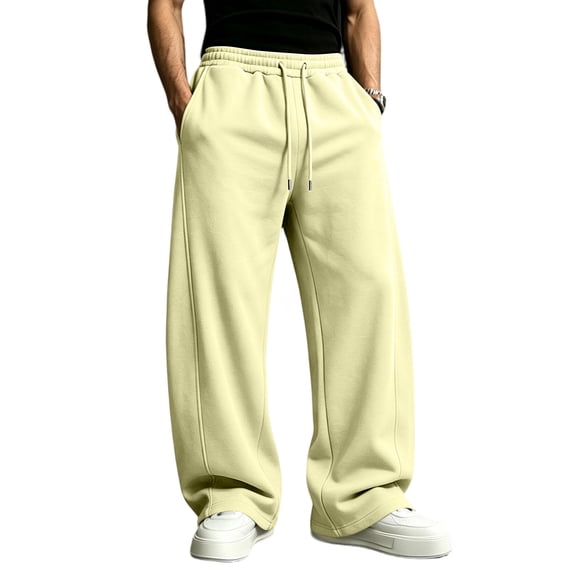 Men's Baggy Sweatpants Wide Leg Lounge Sweat Pants with Pockets Drawstring Waist Solid Color Jogging Pants L
