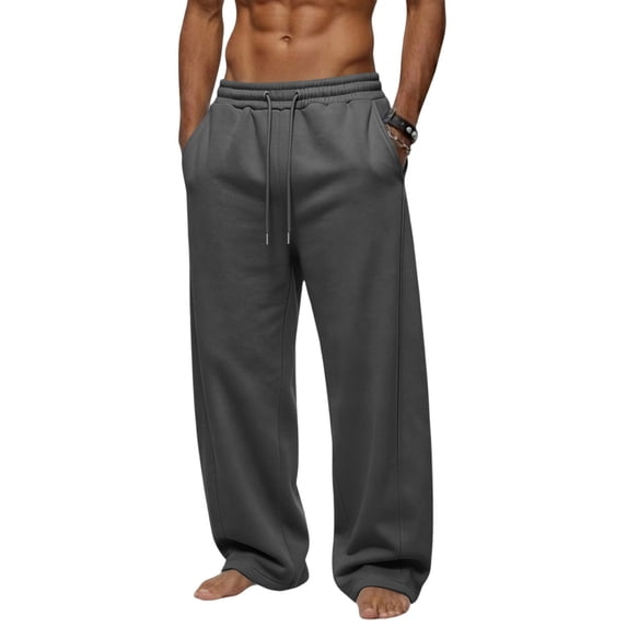 Men's Baggy Sweatpants Wide Leg Solid Color with Elastic Drawstring Waist Casual Loose Lounge Joggers