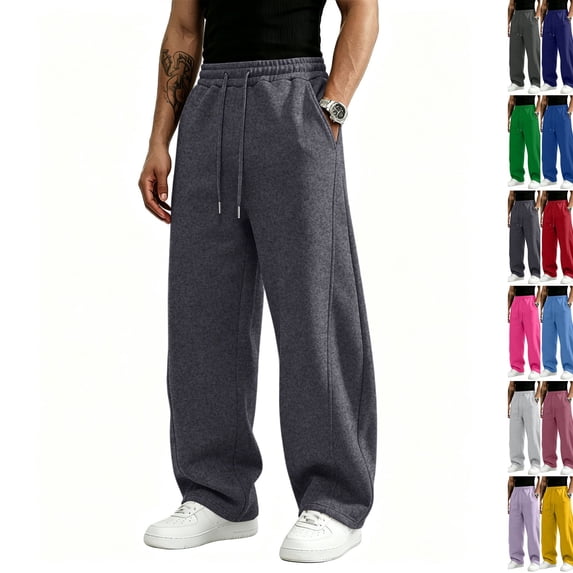 Men's Baggy Sweatpants Y2K Wide Leg Lounge Pants Drawstring Waist Loose Fit Cotton Jogging Sweat Pants with Pockets Gray M
