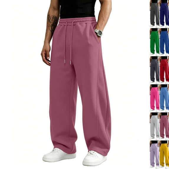 Men's Baggy Sweatpants Y2K Wide Leg Lounge Pants Drawstring Waist Loose Fit Cotton Jogging Sweat Pants with Pockets Watermelon Red S