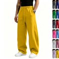 thumbnail image 1 of Men's Baggy Sweatpants Y2K Wide Leg Lounge Pants Drawstring Waist Loose Fit Cotton Jogging Sweat Pants with Pockets Yellow L, 1 of 7