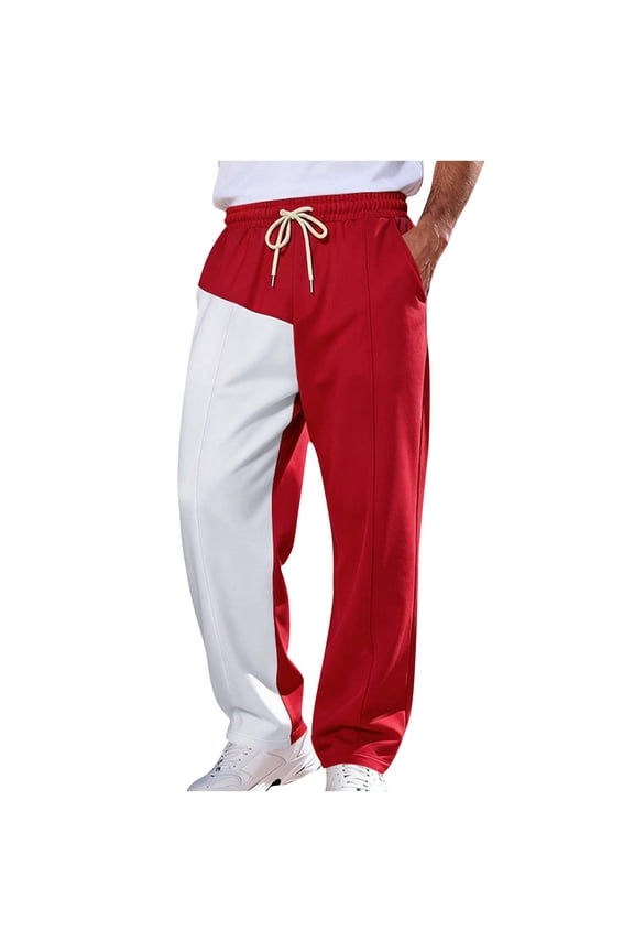 Men's Baggy Sweatpants Y2k Color Block Patchwork Drawstring Sweatpants Casual Wide Leg Lounge Pants