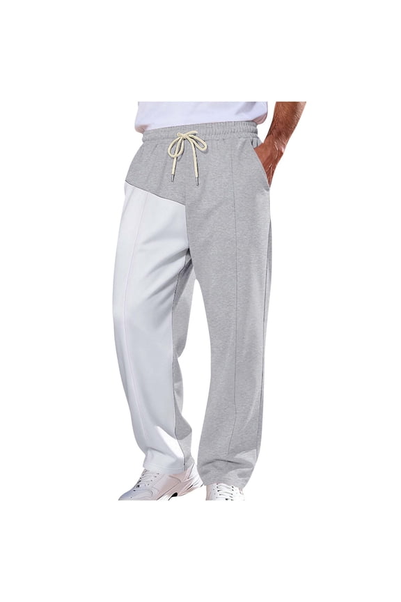 Men's Baggy Sweatpants Y2k Color Block Patchwork Drawstring Sweatpants Casual Wide Leg Lounge Pants