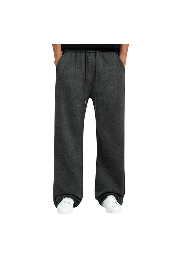 Men’s Baggy Sweatpants with Elastic Drawstring Waist, Wide-Leg Casual Loose Cotton Joggers with Deep Pockets Dark Gray 2XL