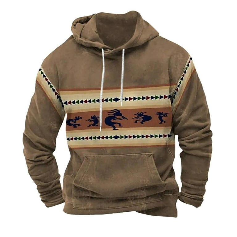 Men s Baggy Vintage Aztec Hoodie Western Ethnic Hooded Pullover Casual Funky Holiday Resort Outfits for Winter