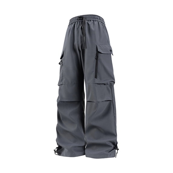 Men's Baggy Wide Leg Cargo Pants for Hiking Work Travel, Parachute Pants Elastic Waistband Quick Dry Lightweight Capming Pants with Large Flap Pockets