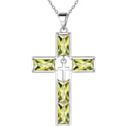 Jewmon 925 Sterling Silver Cross Necklace August Birthstone Cross Pendant Necklace for Women Men Birthstone Jewelry Gifts for Mom Wife Girlfriend