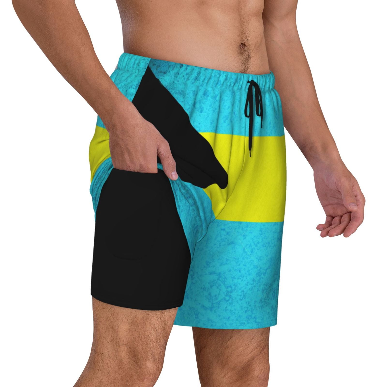 Men's Bahamas Flag Swim Trunks with Compression Liner Bathing Suit Swimwear