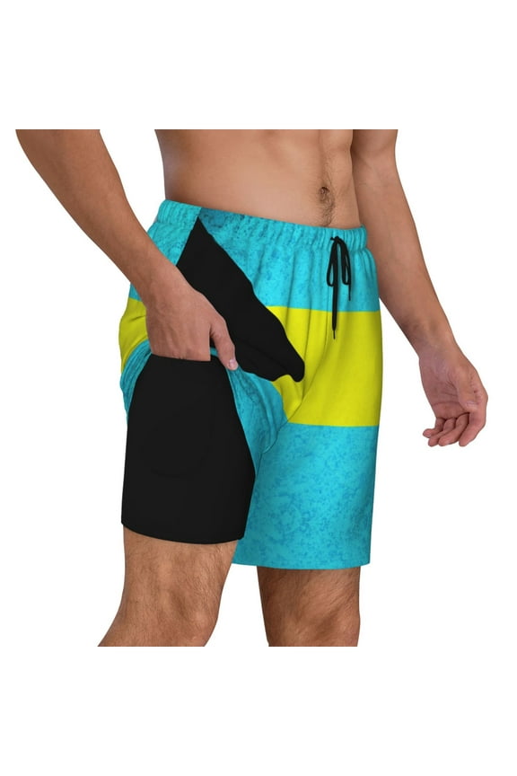 Men's Bahamas Flag Swim Trunks with Compression Liner Bathing Suit Swimwear