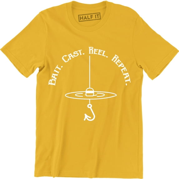 Men's Bait Cast Reel Repeat Funny Fishing Hook Fisherman Dad Graphic T-Shirt