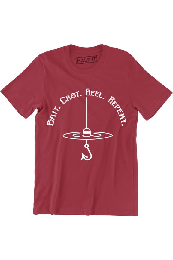 Men's Bait Cast Reel Repeat Funny Fishing Hook Fisherman Dad Graphic T-Shirt