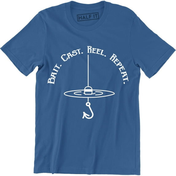 Men's Bait Cast Reel Repeat Funny Fishing Hook Fisherman Dad Graphic T-Shirt