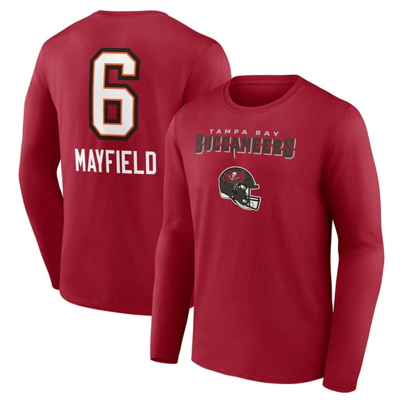 Men's Baker Mayfield Red Tampa Bay Buccaneers Team Wordmark Player Name & Number Long Sleeve T-Shirt