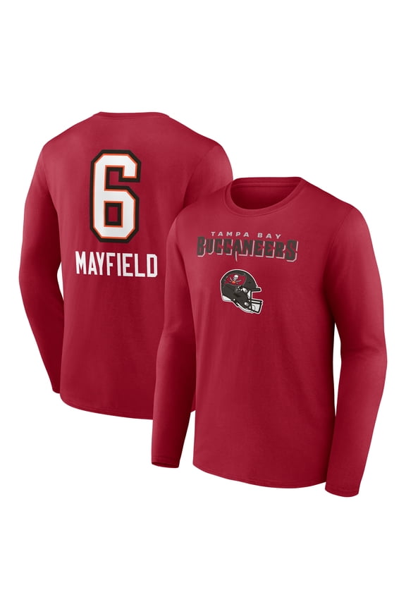 Men's Baker Mayfield Red Tampa Bay Buccaneers Team Wordmark Player Name & Number Long Sleeve T-Shirt