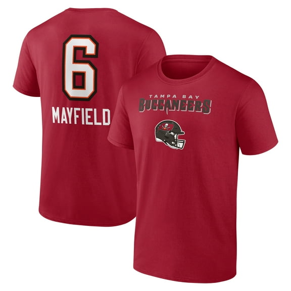 Men's Baker Mayfield Red Tampa Bay Buccaneers Team Wordmark Player Name & Number T-Shirt