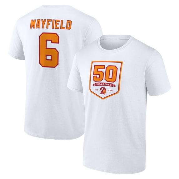 Men's Baker Mayfield White Tampa Bay Buccaneers 50th Season Name & Number T-Shirt