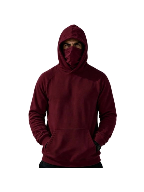 Men's Balaclava Hoodie Raglan Long Sleeve Face Cover Pullover Sweatshirt for Outdoor Cold Weather Winter