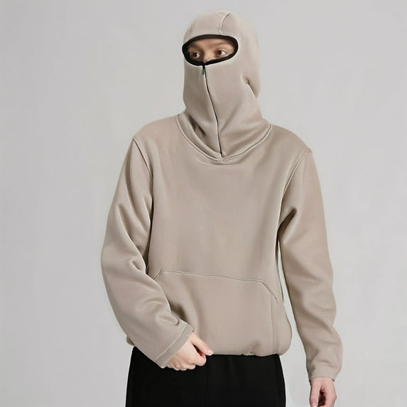 Men's Balaclava Hoodie Winter Half Zipper Hooded Sweatshirt with Pocket Wind Resistant Athletic Coat