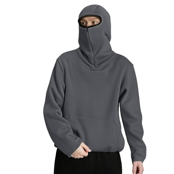 Men's Hoodie with Mask Men's Pullover Hoodie Long Sleeve Casual Sweatshirt with Pocket Unique Design