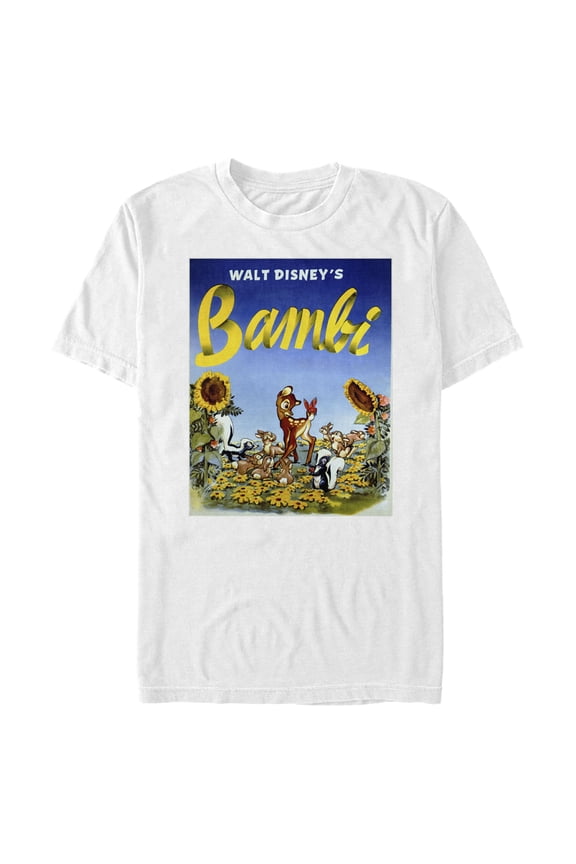 Men's Bambi Classic Floral Movie Title Poster Graphic Tee White Large