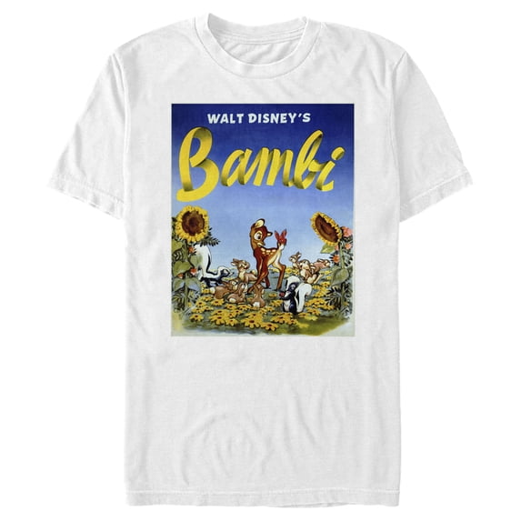 Men's Bambi Classic Floral Movie Title Poster Graphic Tee White Small