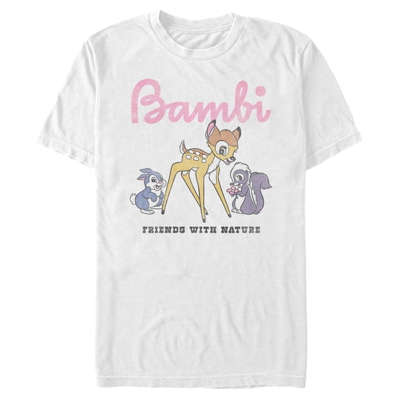 Men's Bambi Distressed Friends with Nature Graphic Tee White Large