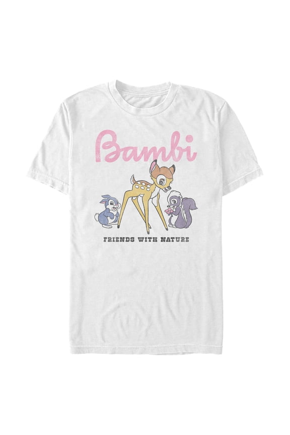 Men's Bambi Distressed Friends with Nature Graphic Tee White Large