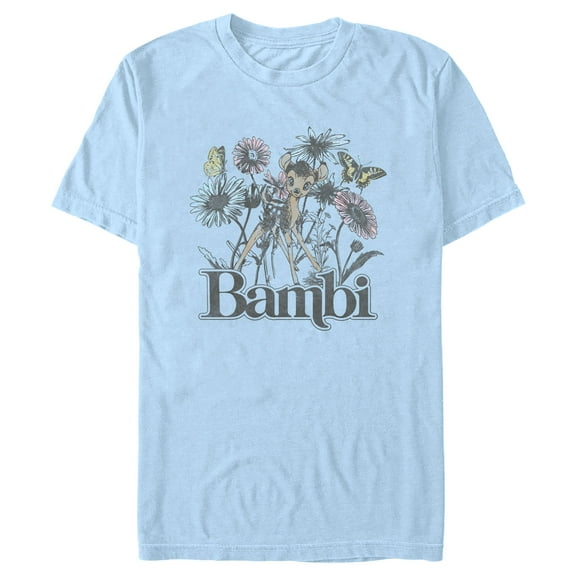 Men's Bambi Floral Sketch  Graphic Tee Light Blue Medium