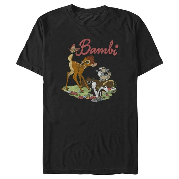 Men's Bambi Flower, Thumper and a Butterfly Graphic Tee Black 3X Large
