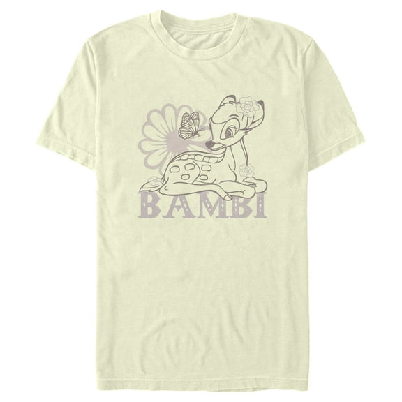 Men's Bambi Flower and Butterfly Sketch  Graphic Tee Beige Medium