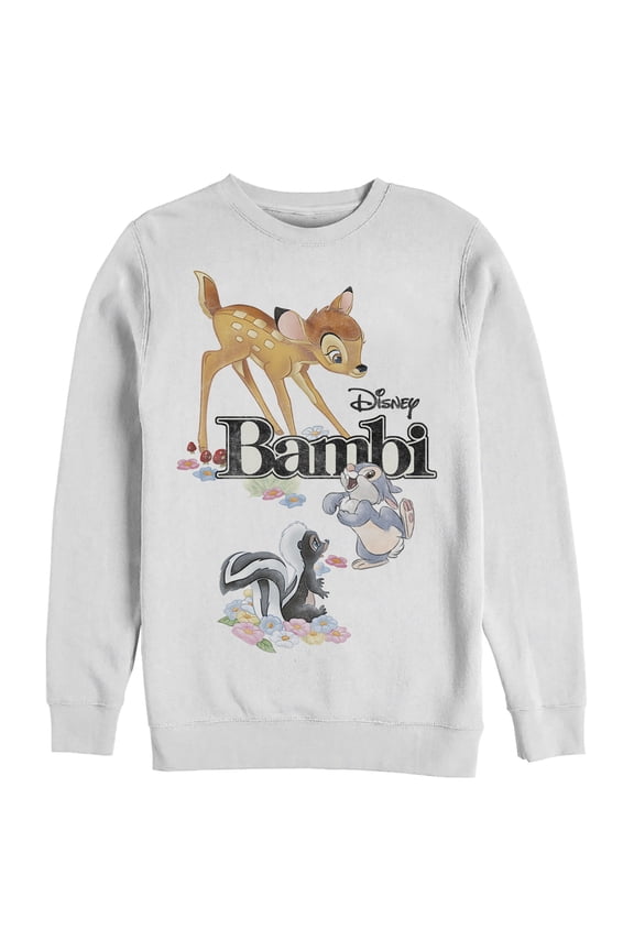 Men's Bambi Movie Logo With Flower and Thumper Sweatshirt White Large