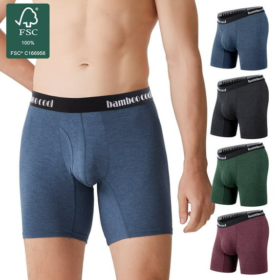 Men's Bamboo Boxer Briefs Underwear,Bamboo Viscose Trunks,Moisture Wicking & Breathable,4-Pack,M-XXL