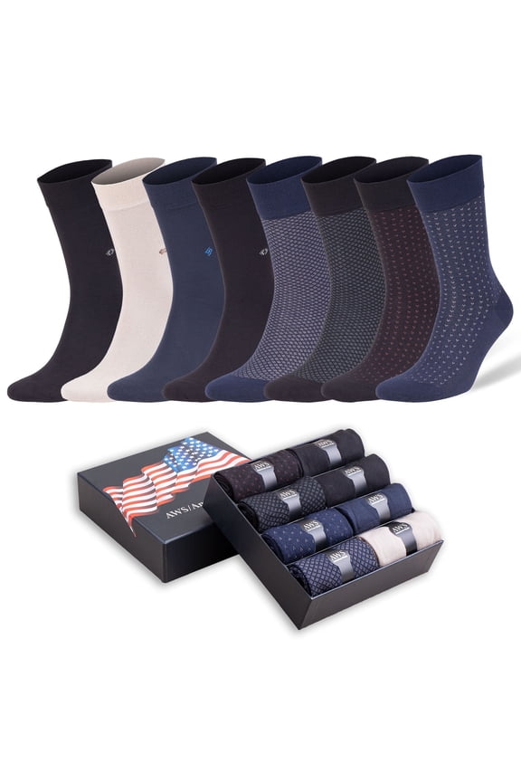 Men’s Bamboo Rayon Dress Socks 8 Pairs Assorted Colors Size 8-11.5 Soft Odor-Free Eco-Friendly (Style 2)