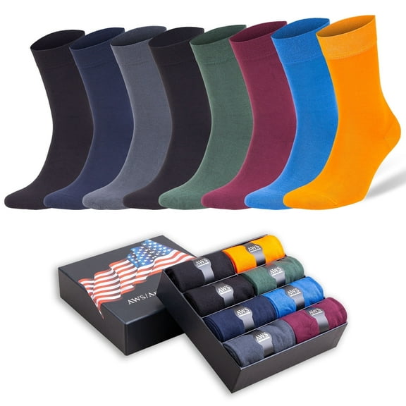 Men’s Bamboo Rayon Dress Socks 8 Pairs Assorted Colors Size 8-11.5 Soft Odor-Free Eco-Friendly (Style 3)