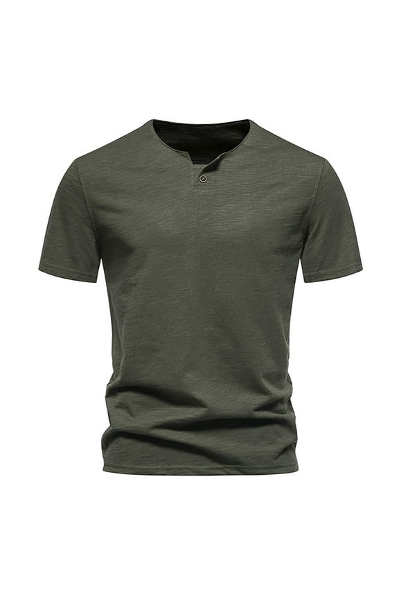 Men's Bamboo T Shirts One-button Crew Neck Top Short Sleeve Base Undershirt Tee Shirts Workout Tshirts (L, Green)